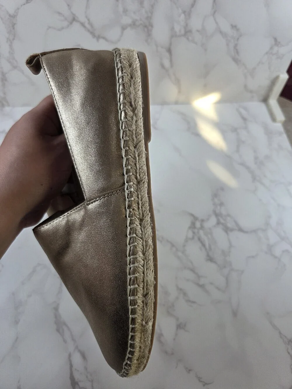 Steve Madden Metallic Gold Espadrille Slip-On Flats(B35)